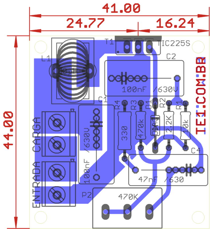 Placa De Circuito Impresso - Pcb Vista Dos Componentes, Circuito Dimmer Com Triac 110V Ou 220V Para Lampada Dimerizável