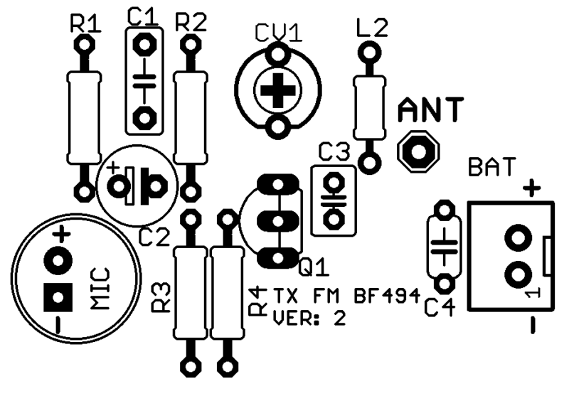 Placa De Circuito Impresso Pcb — Silk Dos Componentes, Circuito Micro Transmissor De Fm Bf494