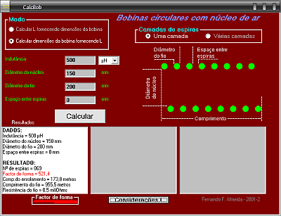 programa freeware para calculo de bobinas com nucleo de ar, em cama simples ou multicamada