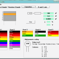 Coding and decoding of color coded resistors and capacitors with 4 and 5 bands.