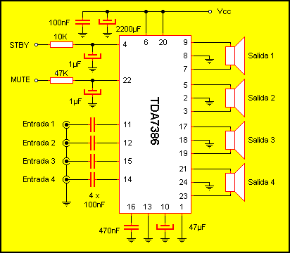 Amplificador Simples 4 × 30W Tda7386
