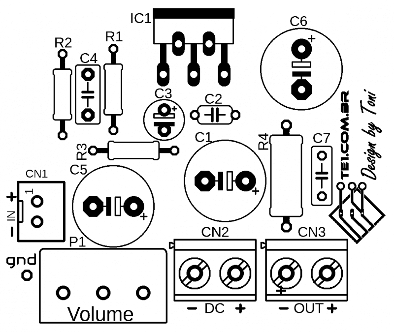 Silk Amplificador Potencia Ci Tda2002 1 Tda2002 Amplificador, Amplificador De Áudio, Amplificador De Potência, Amplificador Mono, Áudio, Circuitos, Tda Tda2002 Circuito De Amplificador Potência 10W