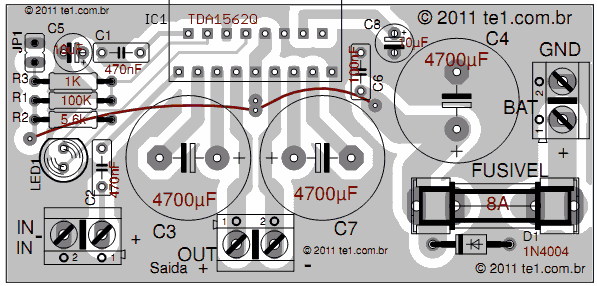 tda1562 amplificador audio comp Circuito de amplificador de áudio com integrado TDA1562   70 Watts potência   CI da Philips para aplicações automotivas