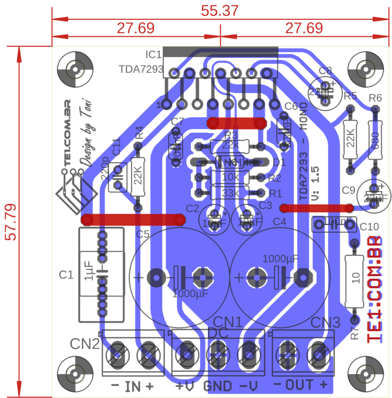 Placa De Circuito Impresso Vista Dos Componentes Placa De Circuito Impresso Esquema Circuito Com Tda7293 Amplificador Potência 100W