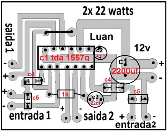 Tda1557 Amplificador Áudio Para Carro Estéreo 22W Placa De Circuito Impresso Vista Dos Componentes