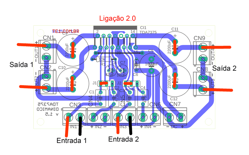 Circuito De Amplificador De Áudio De Potência Dinâmico Com Tda7377 – 2X 30 Watts (Em Ponte) Ou 4X 10 Watts (Estéreo)