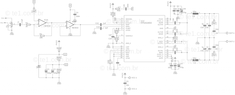 Esquema Tpa3116D2 Circuito Amplificador Potência Áudio Classe D
