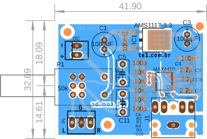 Max4410 Sugestão De Placa De Circuito Impresso Pcb Vista Dos Componentes