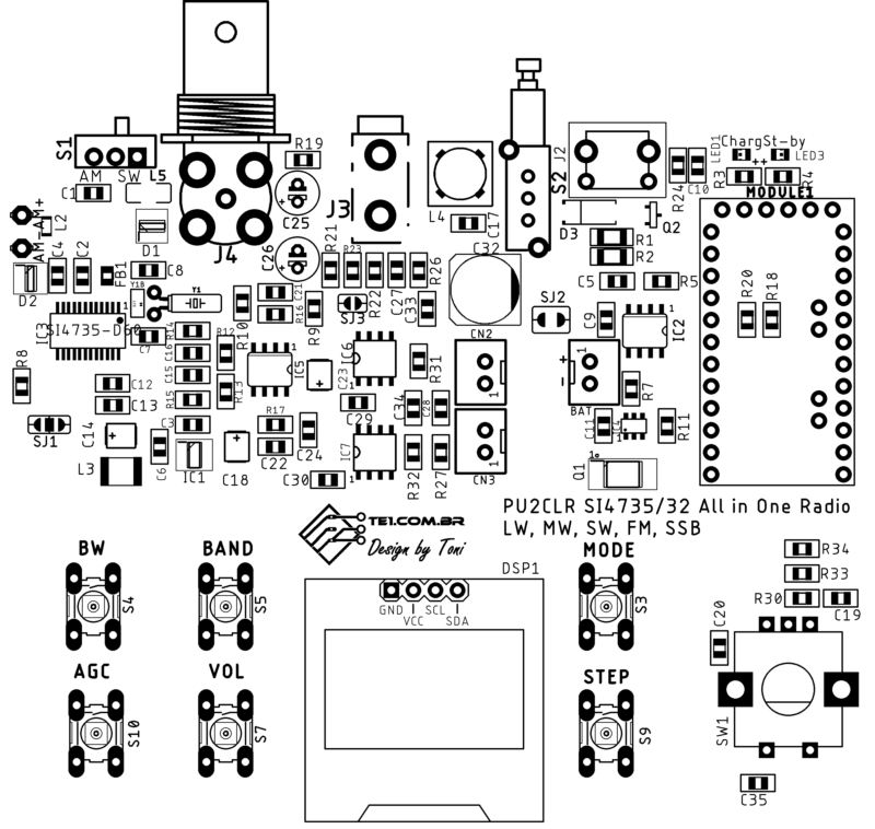 Placa De Circuito Impresso Pcb Vista Dos Componentes Silk Topo