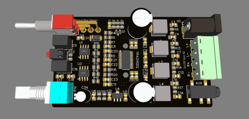 Tpa3110 Amplificador De Potência Classe D Mini Tpa3110D2 Pcb 3D